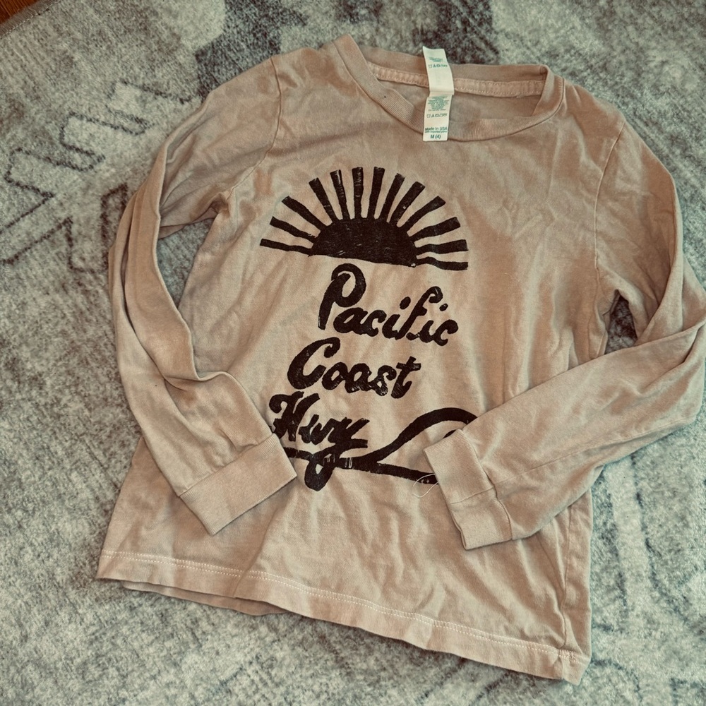 Pacific coast highway long sleeve tshirt from etsy in peachy tan color